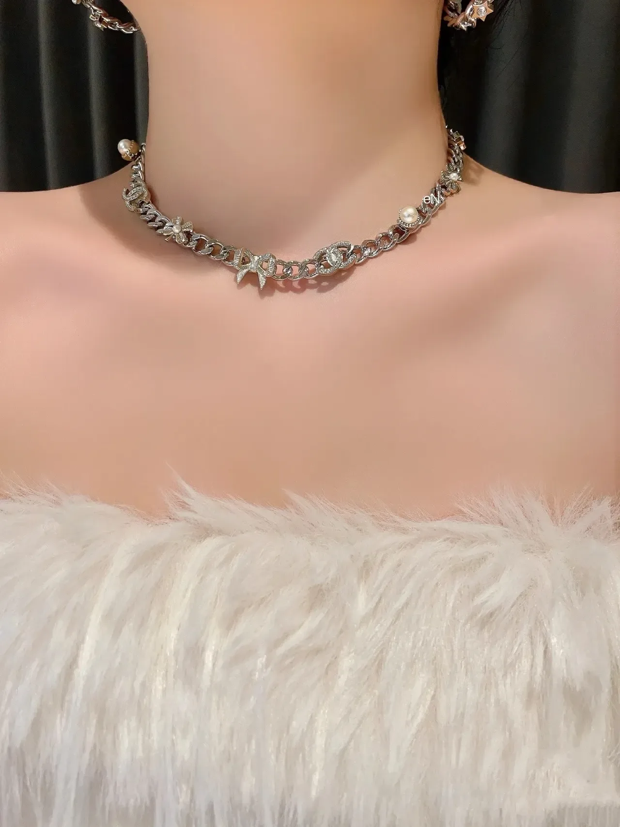 Collier Chanel Chaîne Curb Chunky Argent Or Métal Double Ton 5