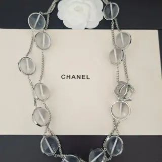Chanel Silver Transparent Chain Clear Domed Pendants Necklace