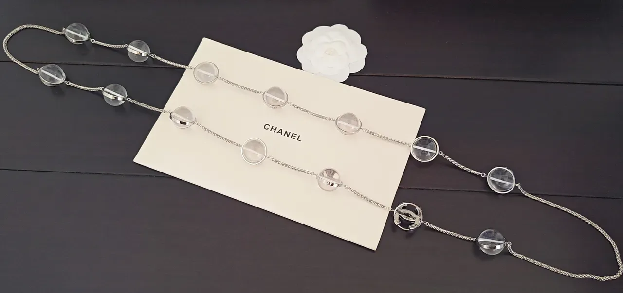 Chanel Silver Transparent Chain Clear Domed Pendants Necklace 3