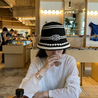 Chanel Striped Knitted CC Logo Bucket Hat