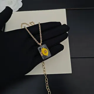 Chanel 透明黄色树脂吊坠 金色链条项链