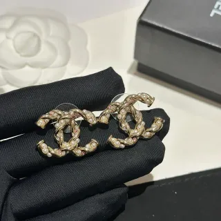 Chanel Twisted CC Pearl and Crystal Earrings