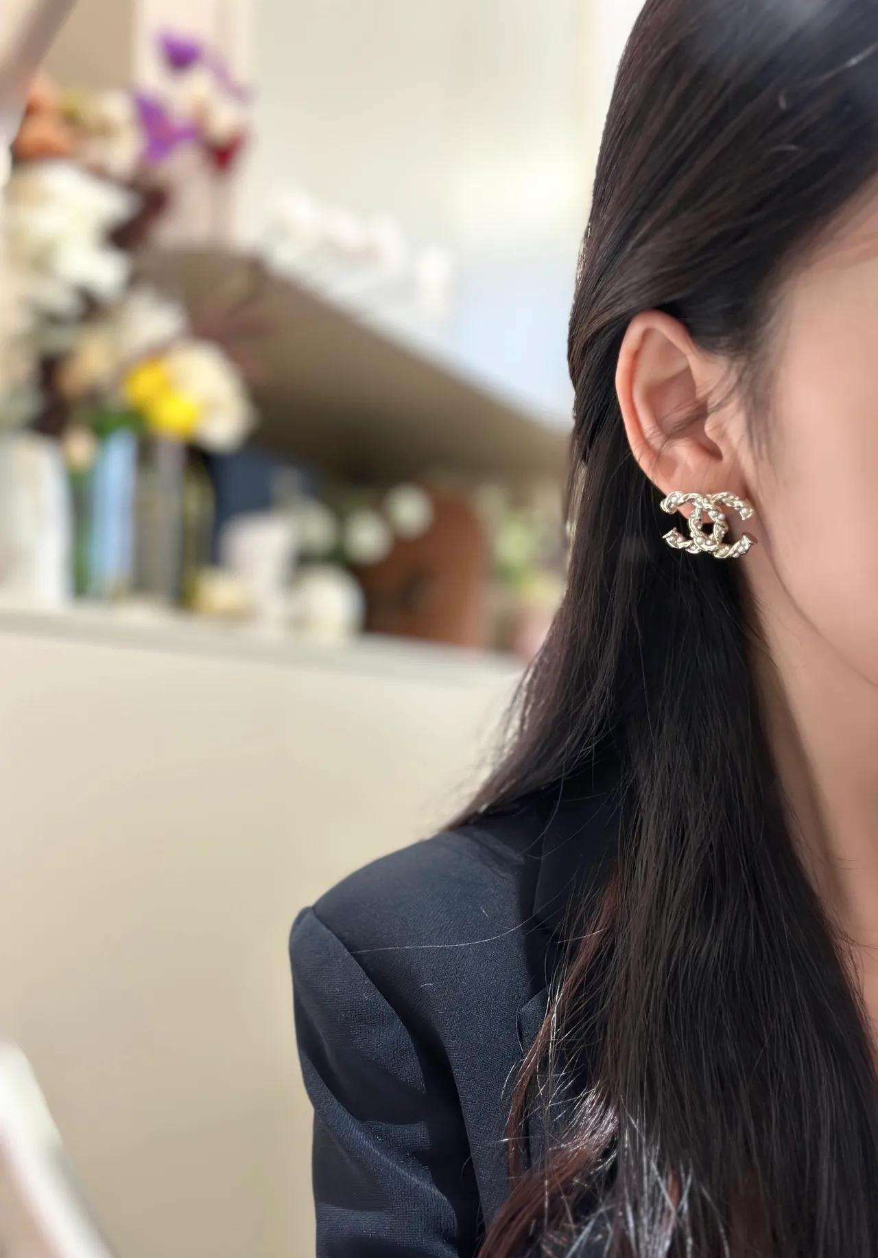 Chanel Twisted CC اللؤلؤ والكريستال أقراط 6