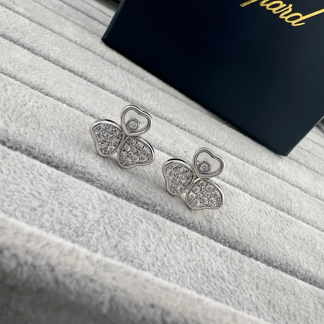 Chopard Happy Butterfly Pavé Crystal Heart Motif Earrings 3