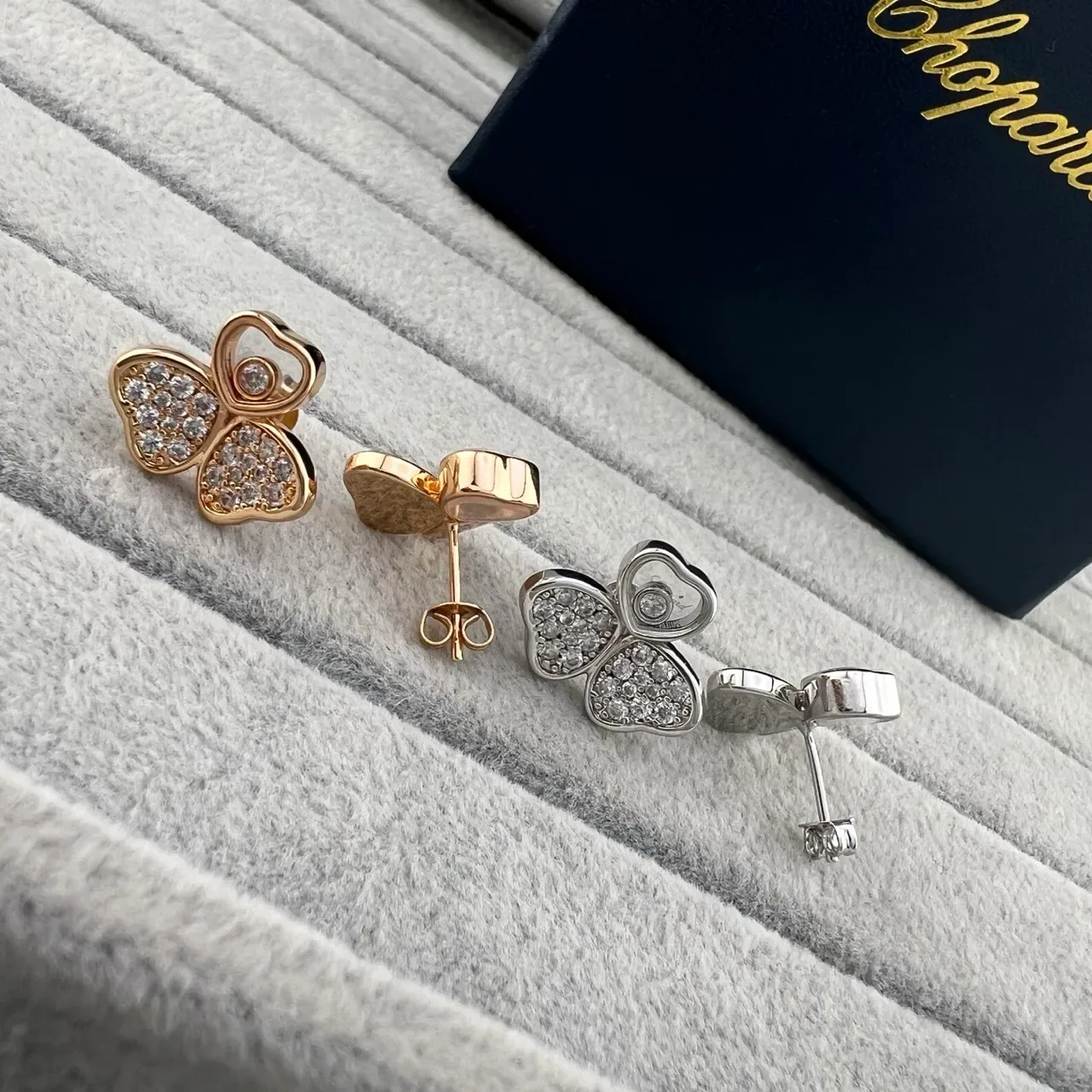 Chopard Happy Butterfly Pavé Crystal Heart Motif Earrings 5