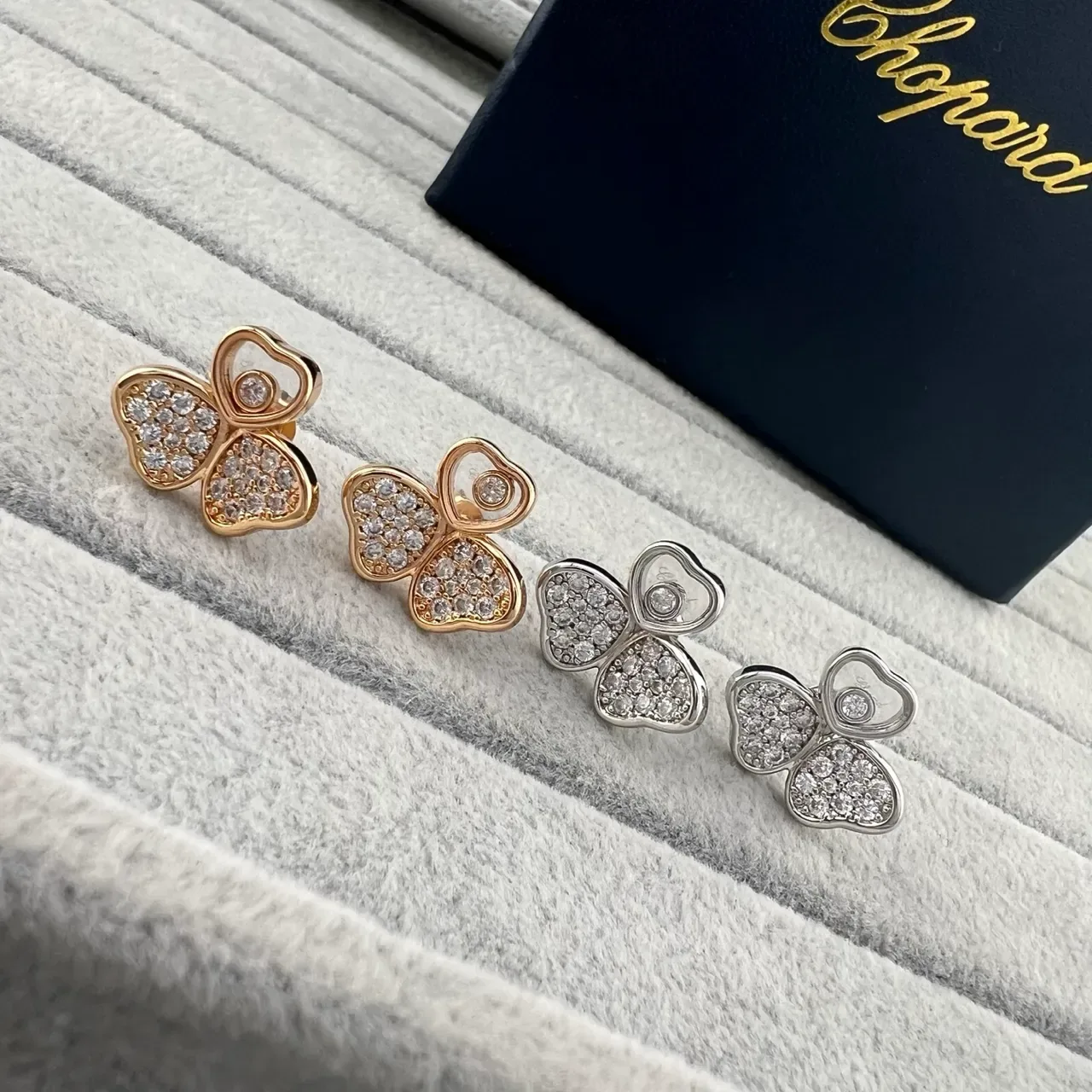 Chopard Happy Butterfly Pavé Crystal Heart Motif Earrings 6