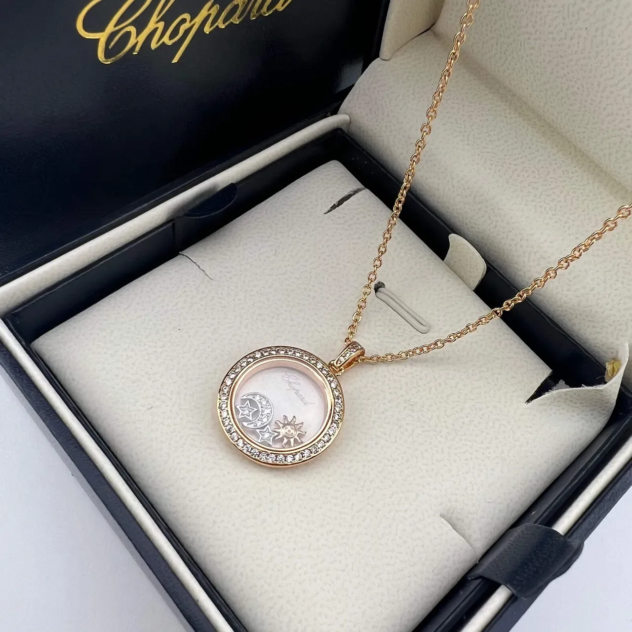 Chopard Silver Gold Circular Locket Pendant Floating Charm Motif Necklace 4