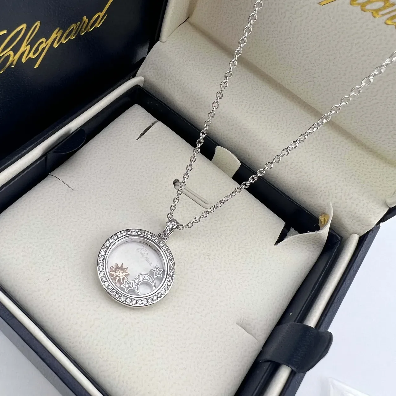 Chopard Silver Gold Circular Locket Pendant Floating Charm Motif Necklace 5