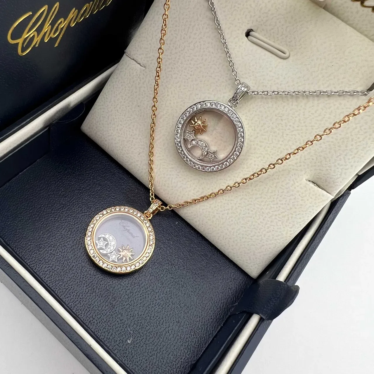 Chopard Silver Gold Circular Locket Pendant Floating Charm Motif Necklace 6