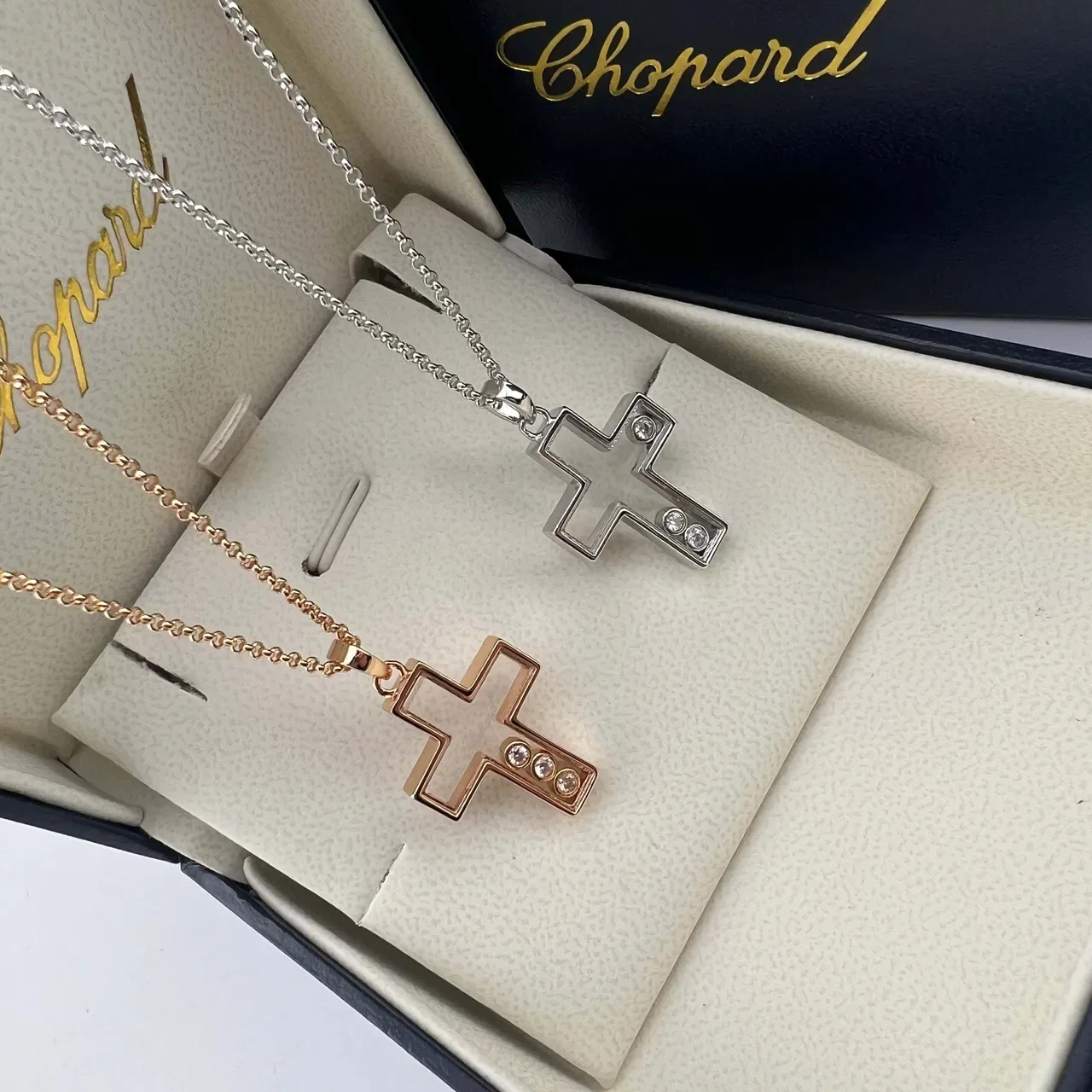 Chopard White Gold Cross Pendant Enamel-Filled Necklace 7