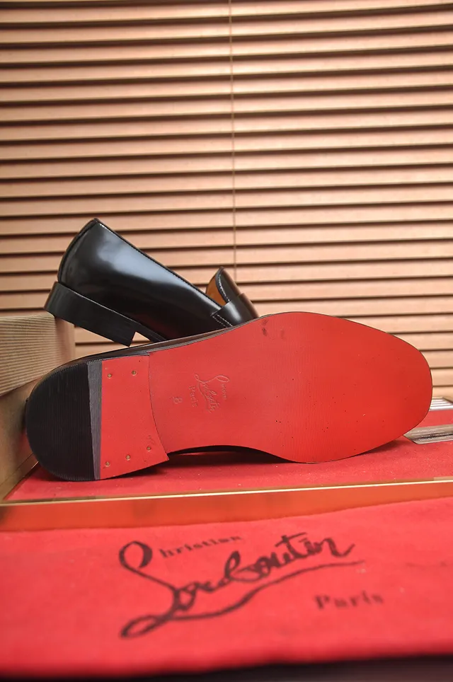 Christian Louboutin Black Red Glossy Leather Metal CL Buckle Strap Loafer 3