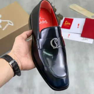 Christian Louboutin Loafer Black Red Glossy Patent Leather Square Toe Loafer