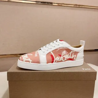 Christian Louboutin Pink White Low-Top Mixed-Material Upper Lifestyle Sneakers
