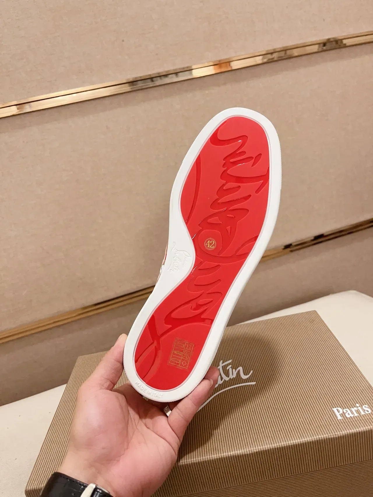 Christian Louboutin Pink White Low-Top Mixed-Material Upper Lifestyle Sneakers 2
