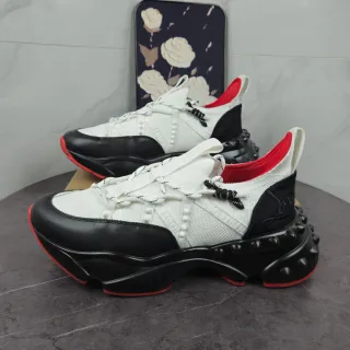 Christian Louboutin Spike White Black Platform Sole Studded Heel Counter Chunky Sneakers