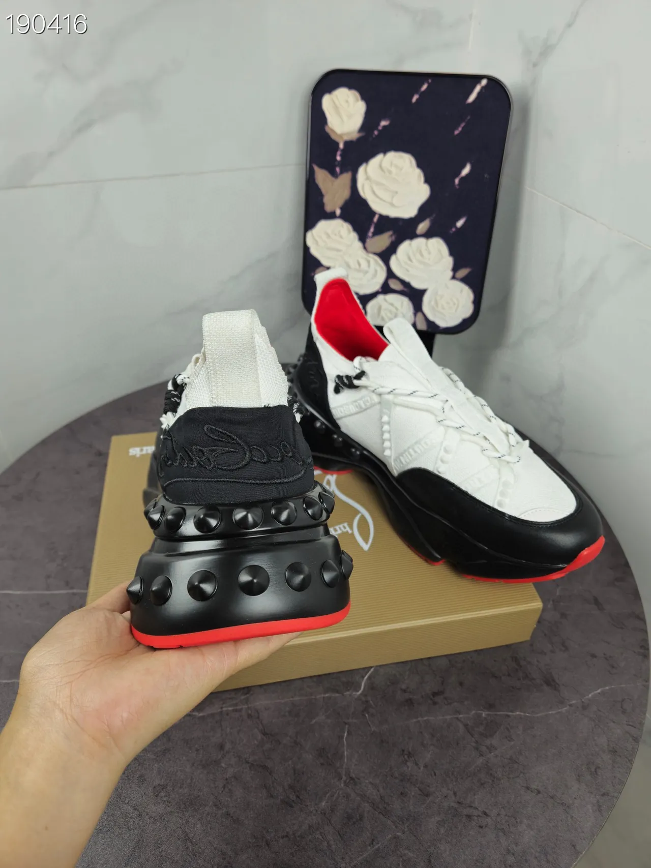 Christian Louboutin Spike Blancs Noirs Semelle Plateforme Talon Clouté Contrefort Chunky Sneakers 3