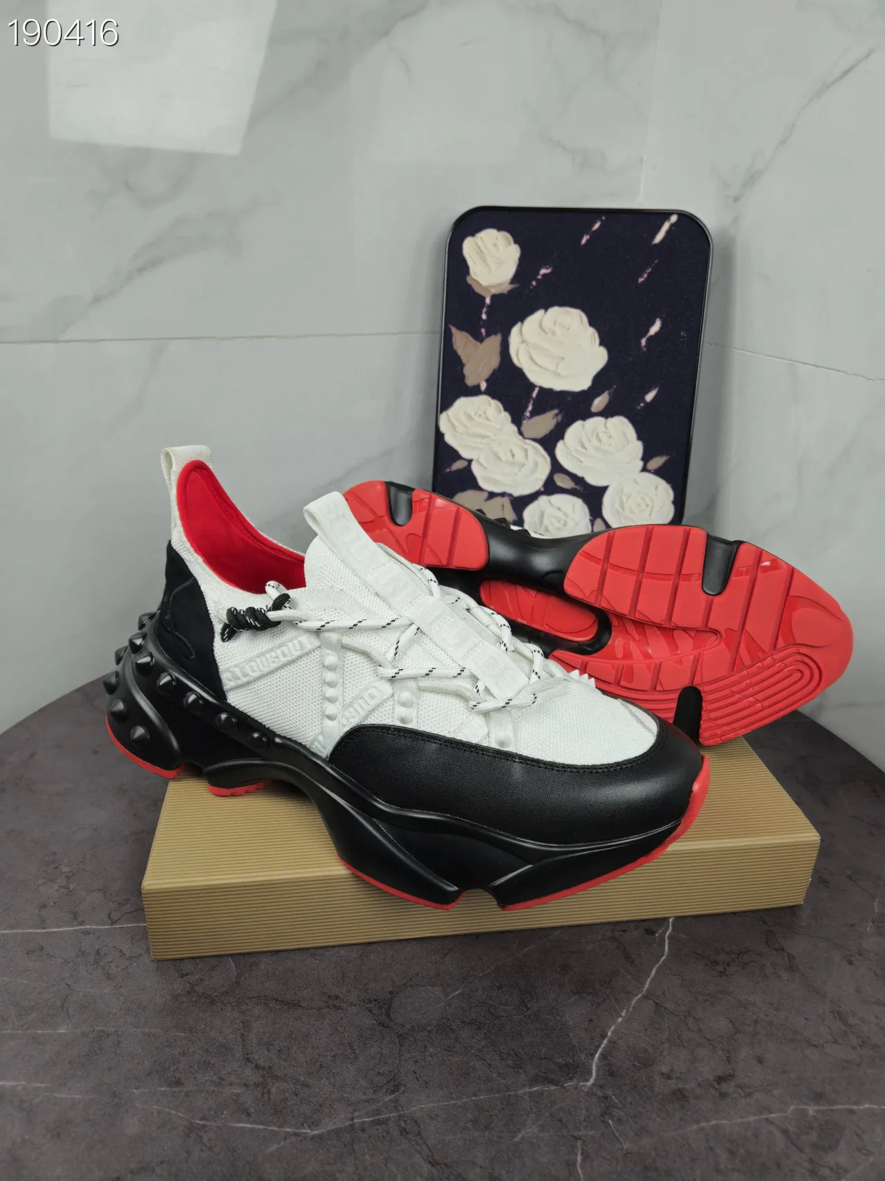 Christian Louboutin Spike Blancs Noirs Semelle Plateforme Talon Clouté Contrefort Chunky Sneakers 4