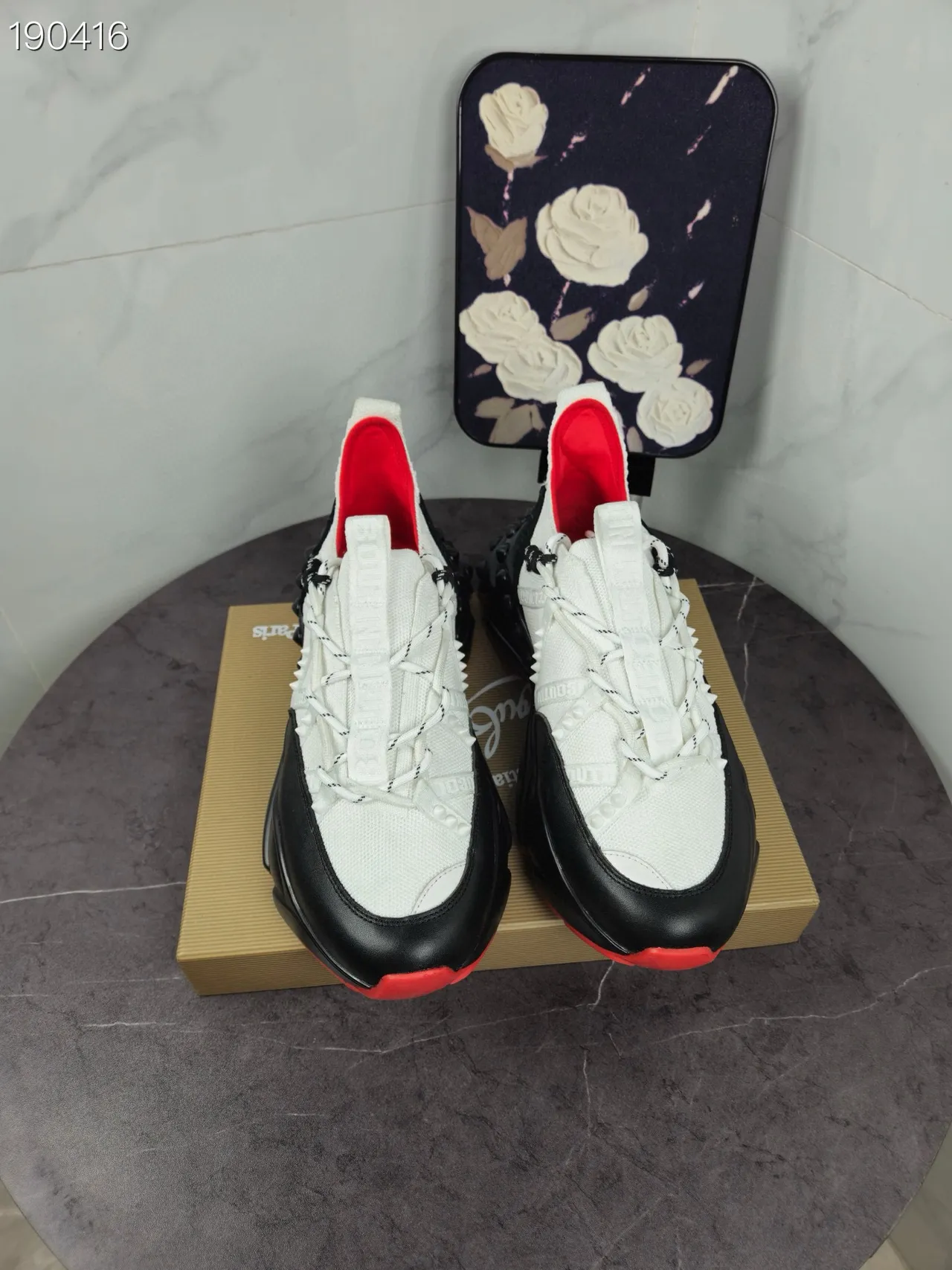 Christian Louboutin Spike Blancs Noirs Semelle Plateforme Talon Clouté Contrefort Chunky Sneakers 5