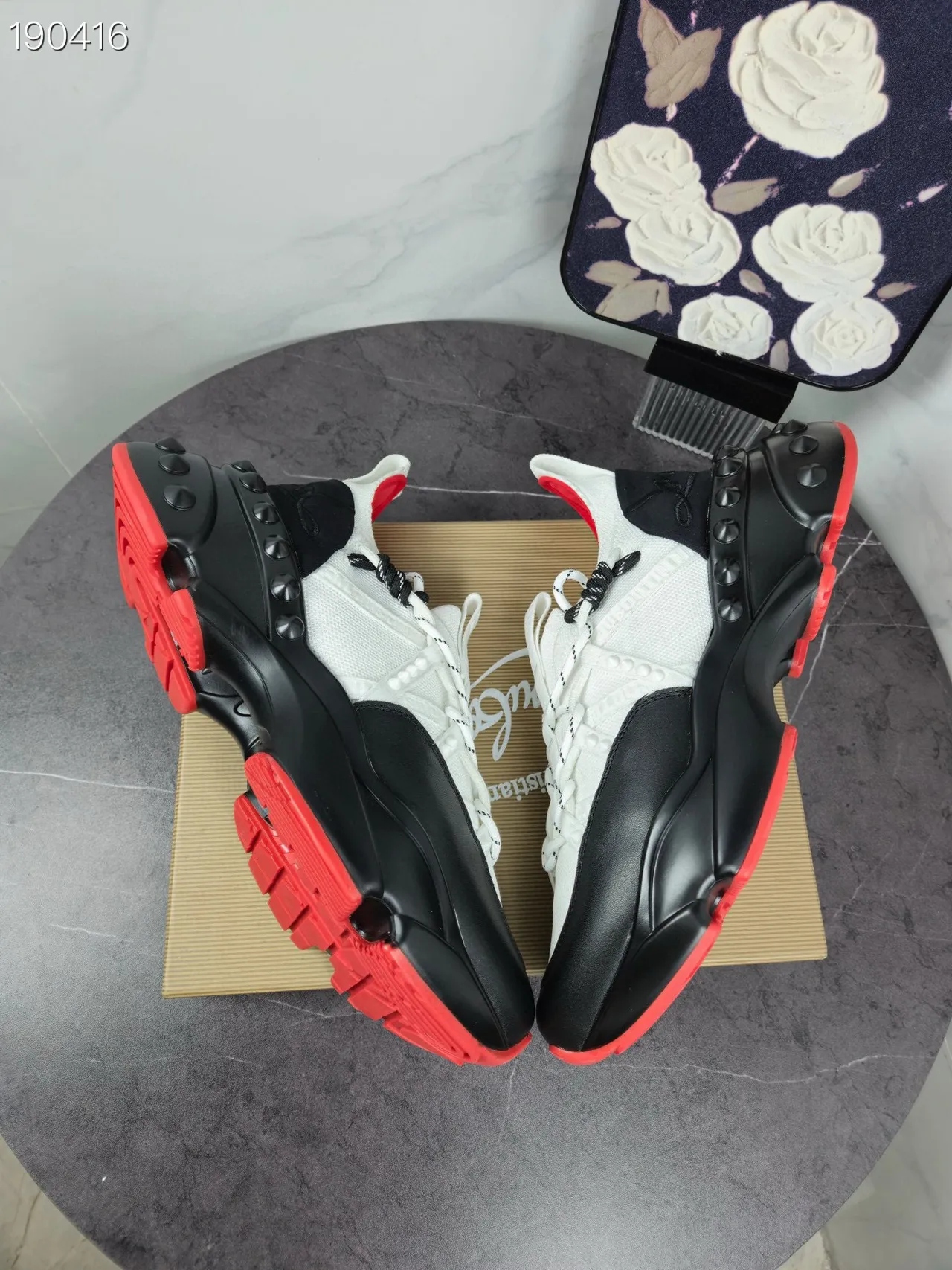 Christian Louboutin Spike Blancs Noirs Semelle Plateforme Talon Clouté Contrefort Chunky Sneakers 6