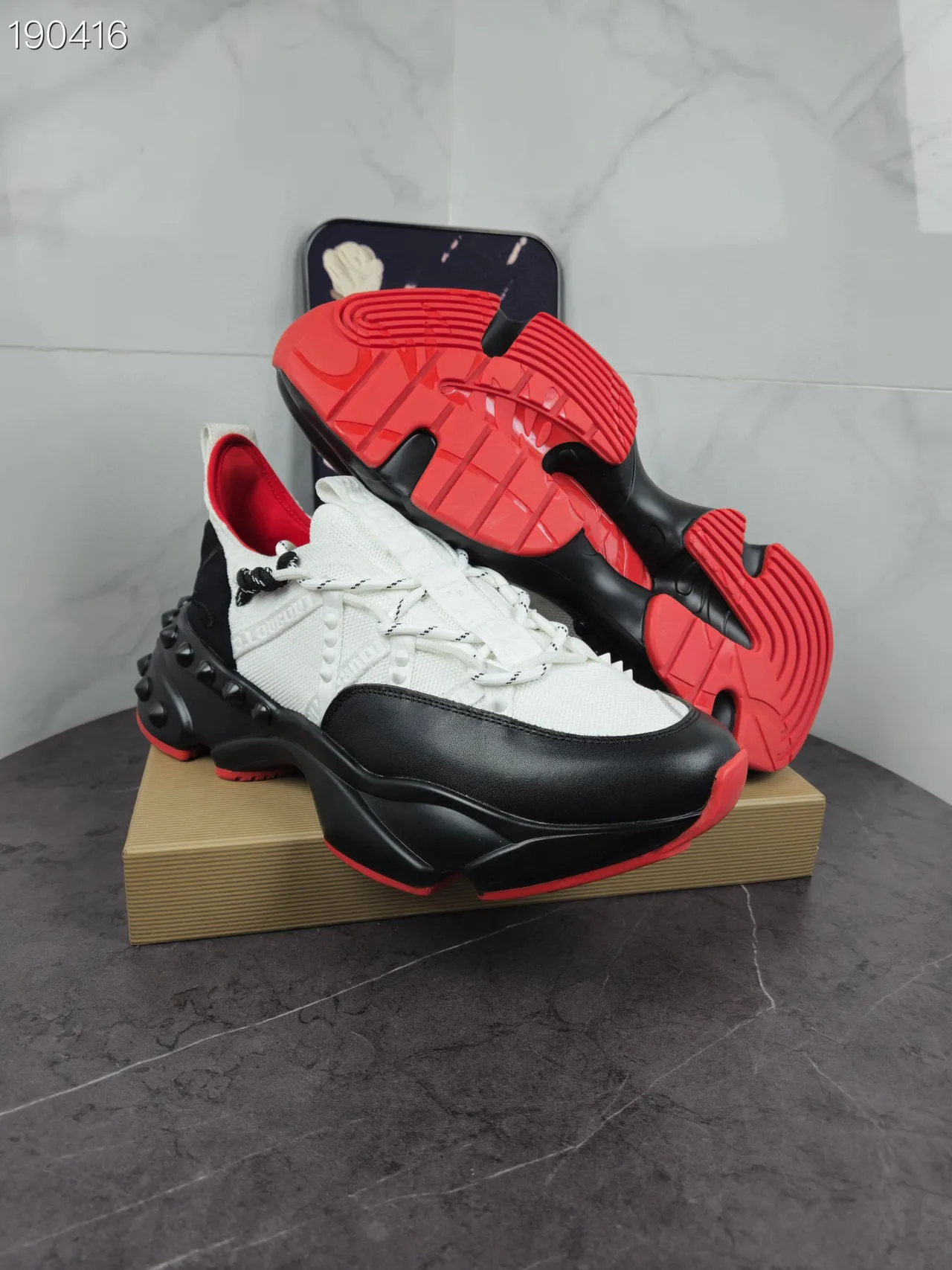 Christian Louboutin Spike Blancs Noirs Semelle Plateforme Talon Clouté Contrefort Chunky Sneakers 7