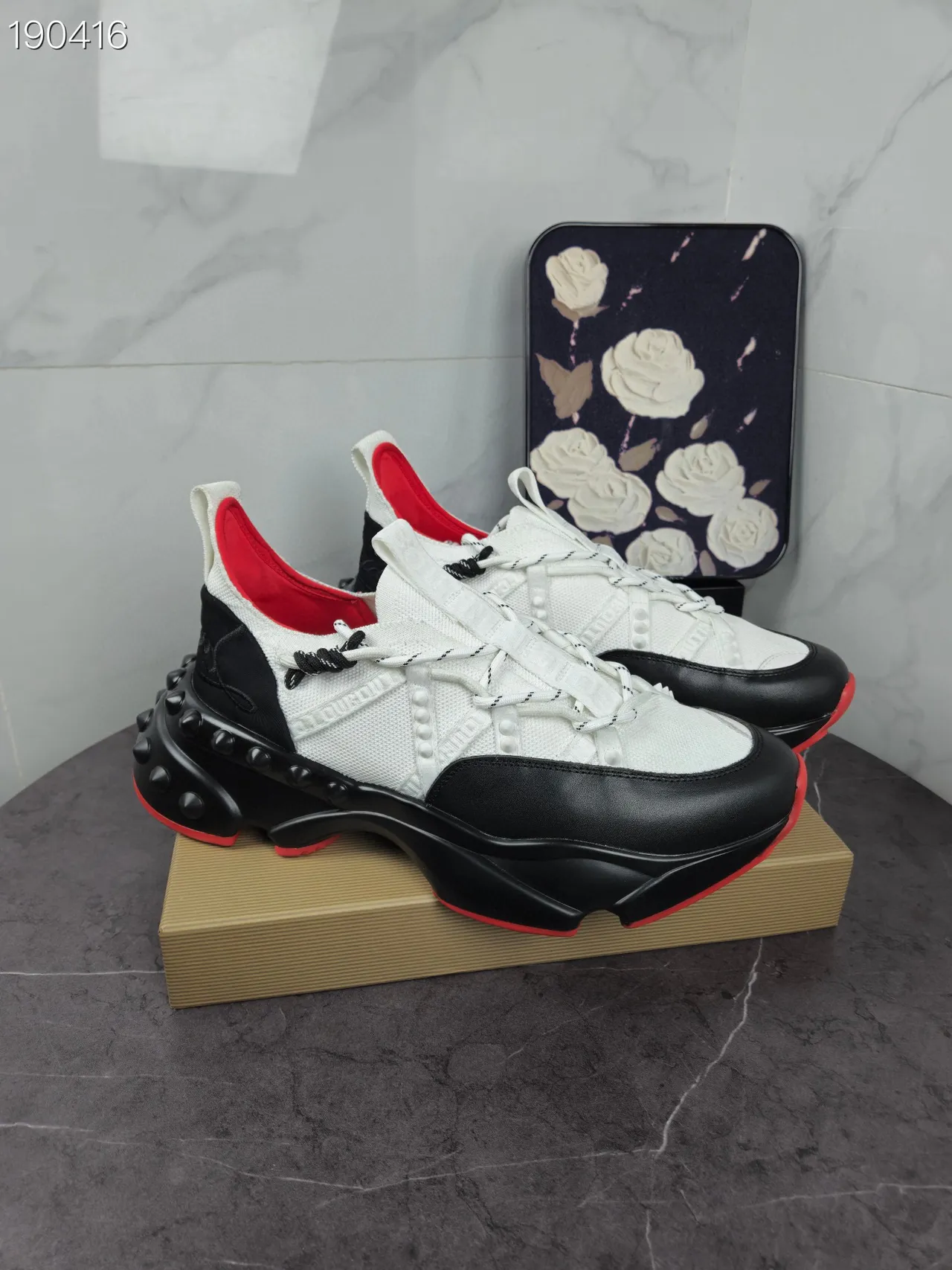 Christian Louboutin Spike Blancs Noirs Semelle Plateforme Talon Clouté Contrefort Chunky Sneakers 8