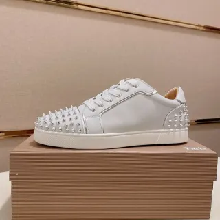 Christian Louboutin White Silver Studded Smooth Leather Lifestyle Sneakers