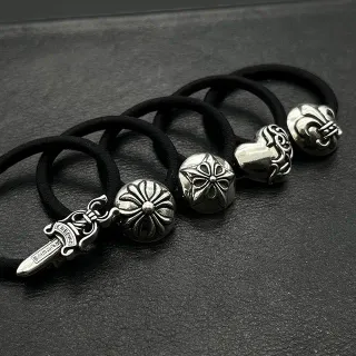 Chrome Hearts Charmed Hair Ties Black Silver Elastic Bands Metal Charms Jewelry