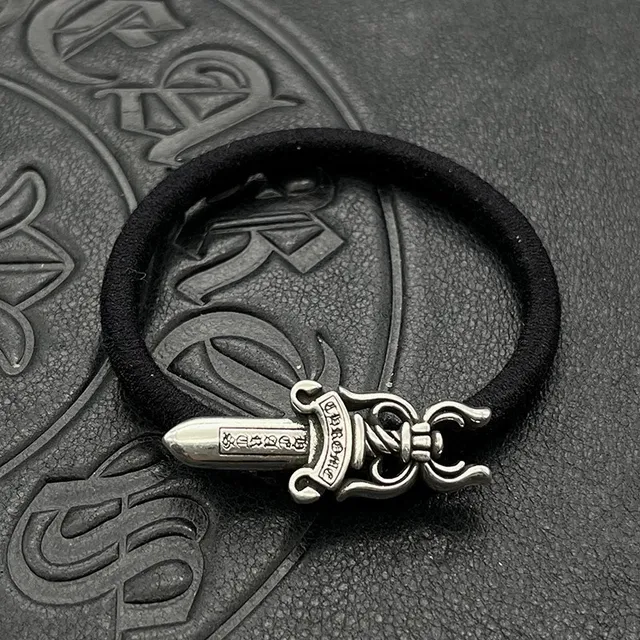 Chrome Hearts Bandas de Cabello Encantadas Negro Plata Bandas Elásticas Dije de Metal Joyería 4