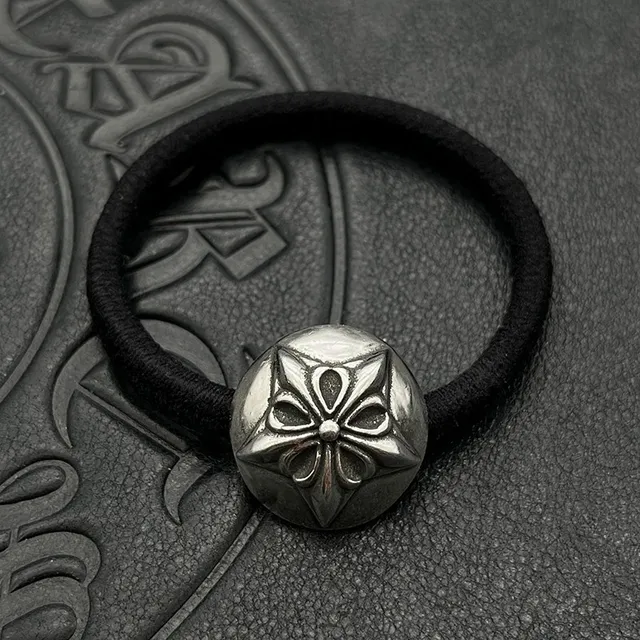 Chrome Hearts Bandas de Cabello Encantadas Negro Plata Bandas Elásticas Dije de Metal Joyería 6