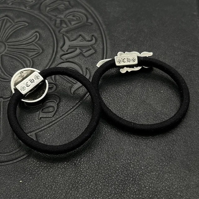 Chrome Hearts Bandas de Cabello Encantadas Negro Plata Bandas Elásticas Dije de Metal Joyería 8