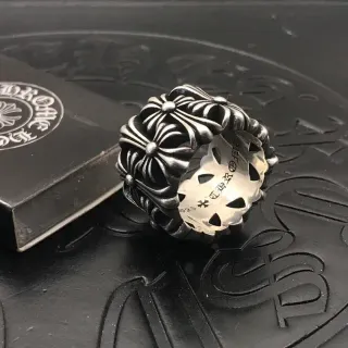 Chrome Hearts ক্রিসানথেমাম চওড়া ব্যান্ড রূপালী সজ্জিত আংটি