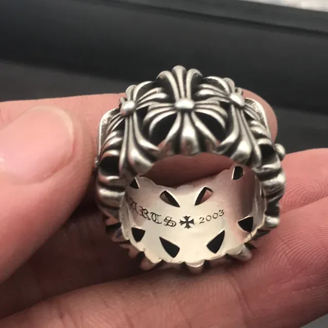 Chrome Hearts Chrysanthemum Wide Band Silver Ornate Ring 4