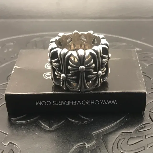 Chrome Hearts Chrysanthemum Wide Band Silver Ornate Ring 5