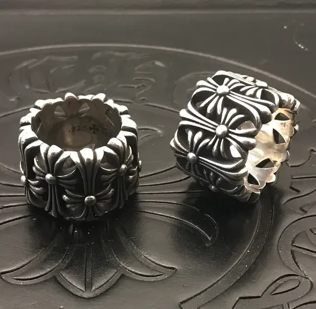 Chrome Hearts Chrysanthemum Wide Band Silver Ornate Ring 6