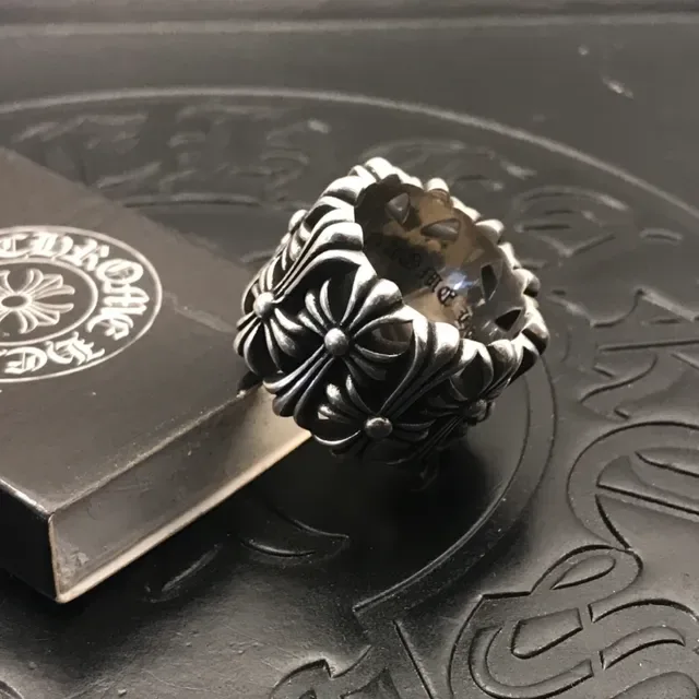 Chrome Hearts Chrysanthemum Wide Band Silver Ornate Ring 7