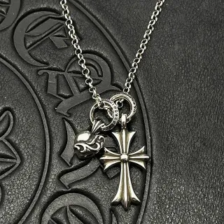 Chrome Hearts Cross and Heart Charm Silver Necklace