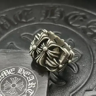 Chrome Hearts ক্রস ফ্লাওয়ার রিং চাঁদি অক্সিডাইজড স্কাল্পটেড রিং