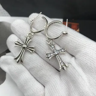 Chrome Hearts ক্রস হুপ Silver Transparent গথিক পেন্ডেন্ট ইয়াররিংস