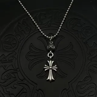 Chrome Hearts ক্রস পেন্ড্যান্ট রুপালি বল চেইন নেকলেস