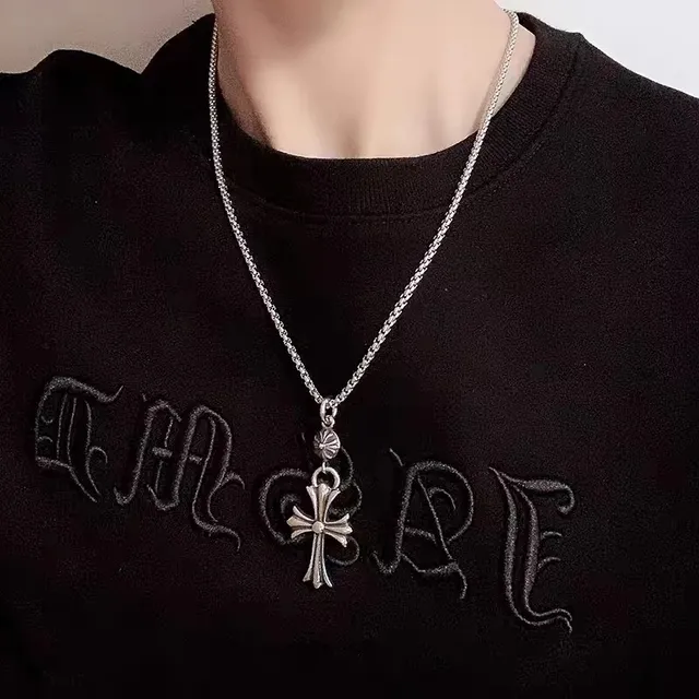 Chrome Hearts Pingente de Cruz Corrente de Bolas Prateada Colar 2