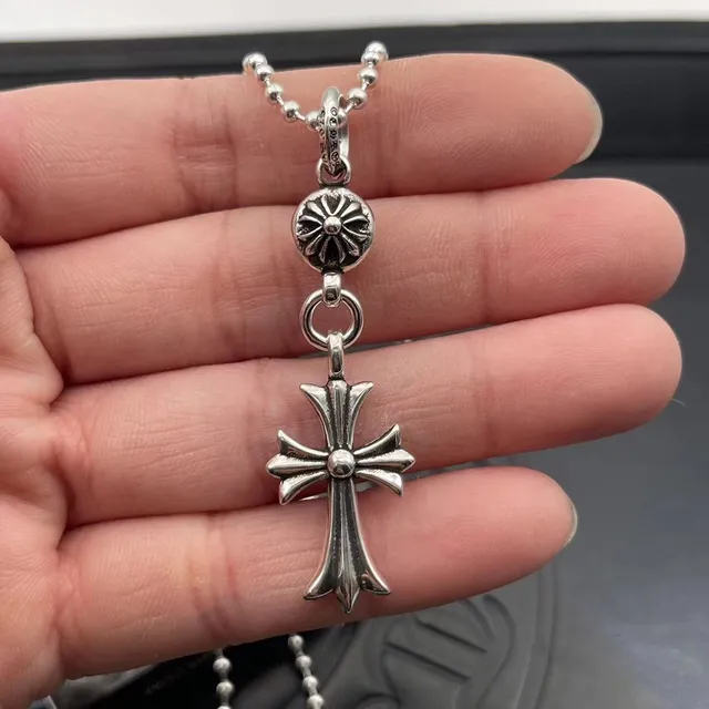 Chrome Hearts Pingente de Cruz Corrente de Bolas Prateada Colar 4