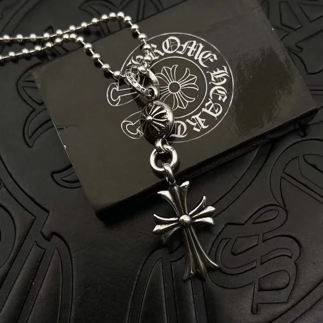Chrome Hearts Pingente de Cruz Corrente de Bolas Prateada Colar 5