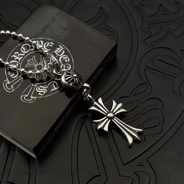 Chrome Hearts Pingente de Cruz Corrente de Bolas Prateada Colar 6