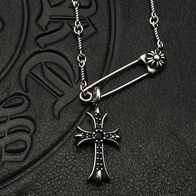 Collier Chrome Hearts Croix Argent Blanc Gothique Pendentif avec Pierres Pavé-Set 4