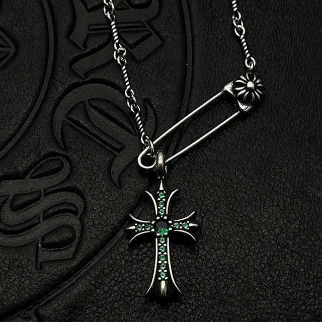 Collier Chrome Hearts Croix Argent Blanc Gothique Pendentif avec Pierres Pavé-Set 6