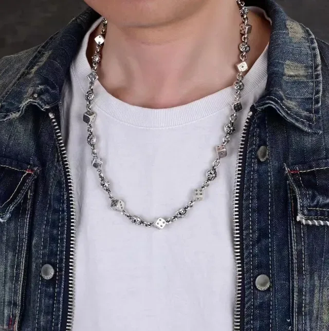 Chrome Hearts Dice Chain Bracelet Pulseira de Metal Prateado 3
