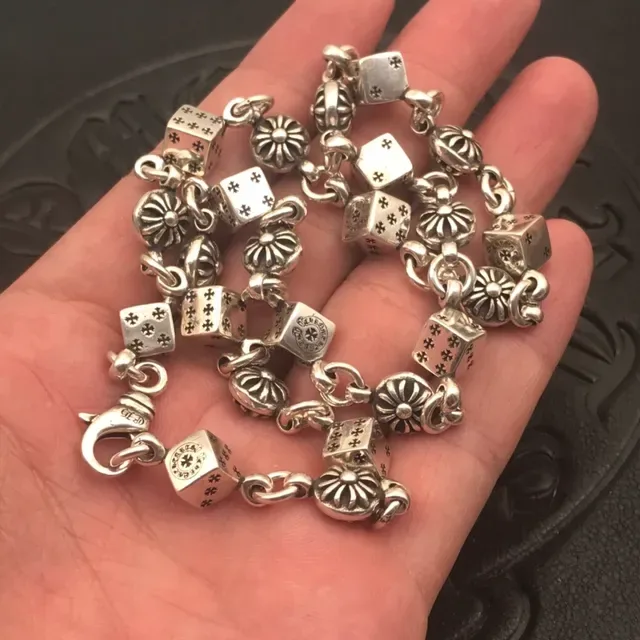 Chrome Hearts Dice Chain Bracelet Pulseira de Metal Prateado 4