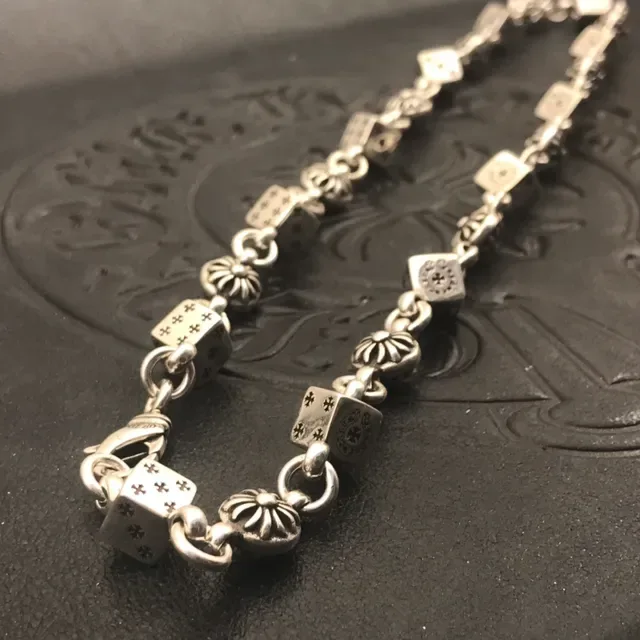Chrome Hearts Dice Chain Bracelet Pulseira de Metal Prateado 5