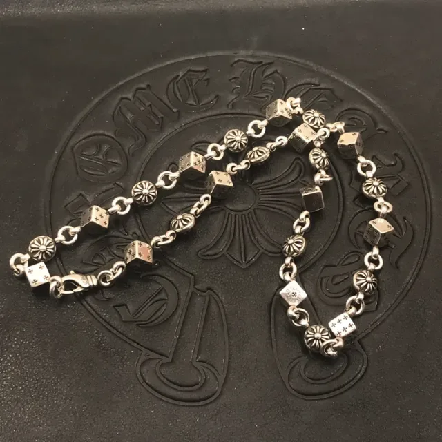 Chrome Hearts Dice Chain Bracelet Pulseira de Metal Prateado 6