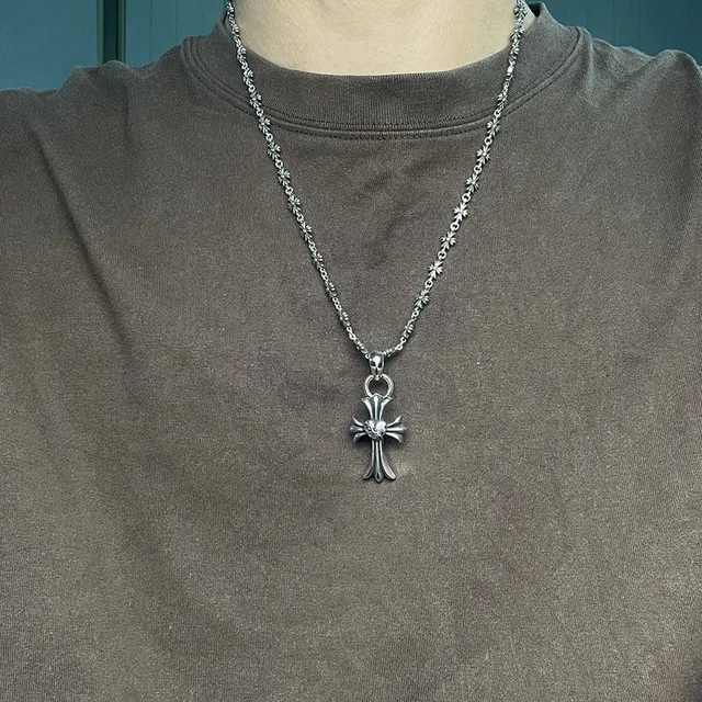 Chrome Hearts Fleur de Lis Croix Cœur Motif Collier Argent 4